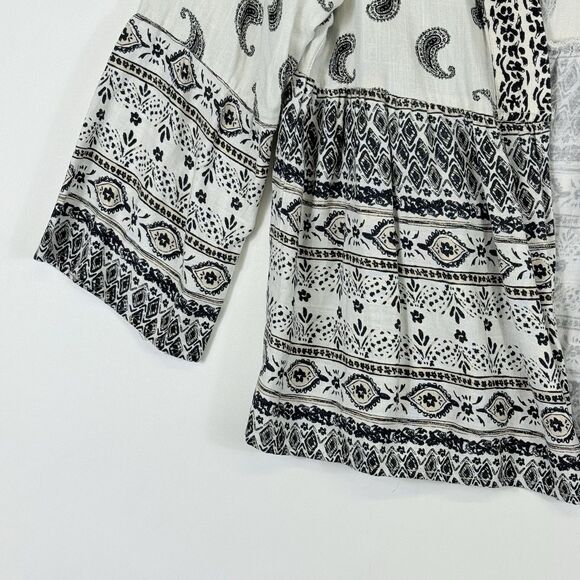 Indio Collective Womens Large Black White Paisley Boho Open Front Shirt Top - Picture 4 of 8